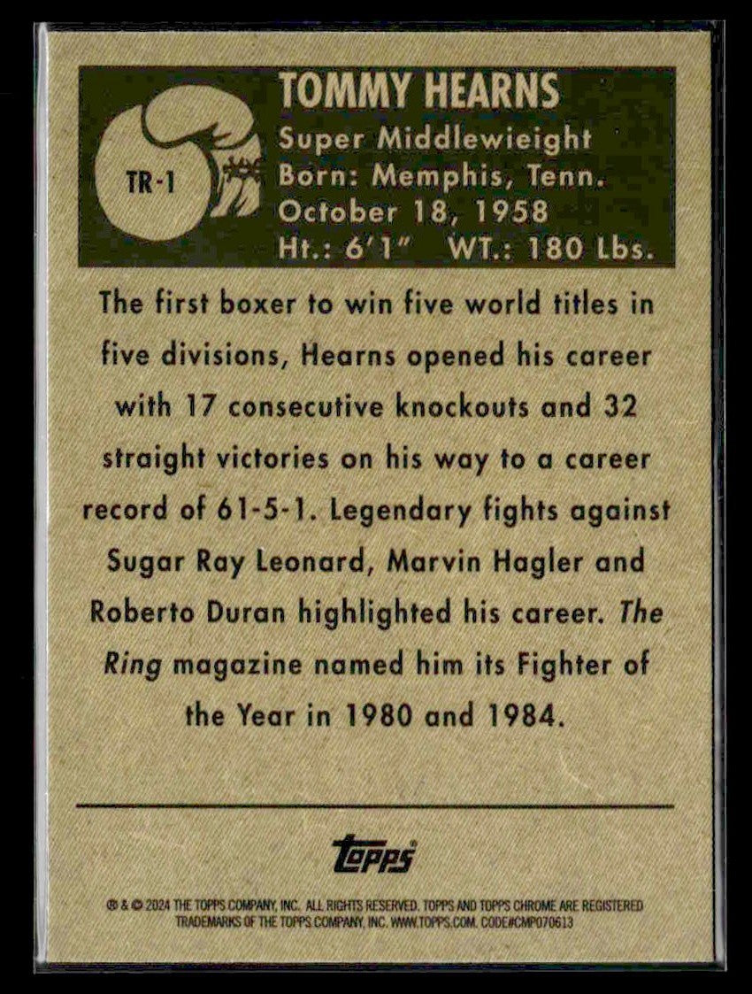 2024 Topps Chrome #TR-1 Tommy Hearns 1951 Topps Ringside Boxing Refractor