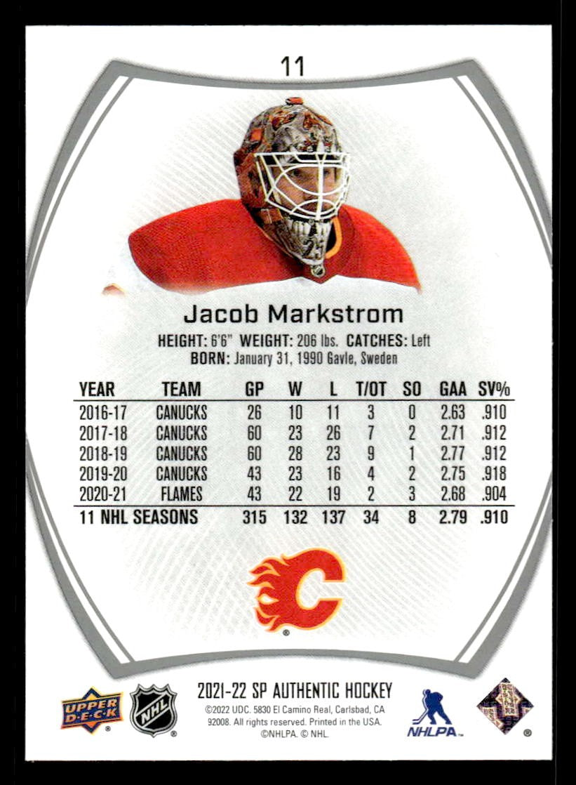 2021-22 SP Authentic #11 Jacob Markstrom