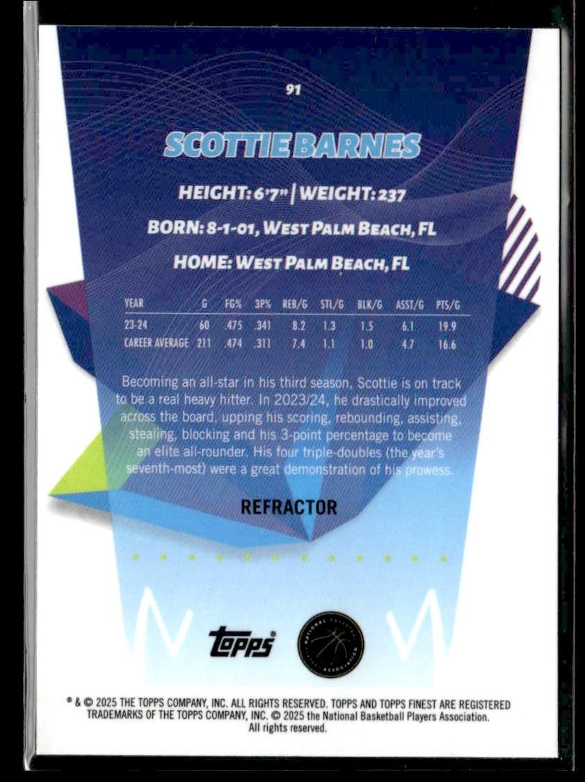 2024-25 Topps Finest #91 Scottie Barnes Refractor