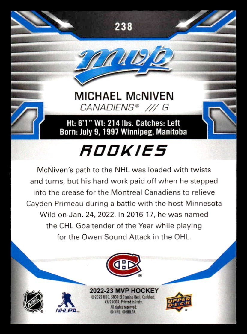 2022-23 Upper Deck MVP #238 Michael McNiven Blue Script