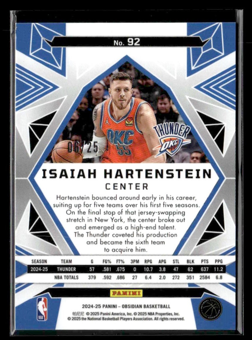 2024-25 Panini Obsidian #92 Isaiah Hartenstein Electric Etch Jade #/25