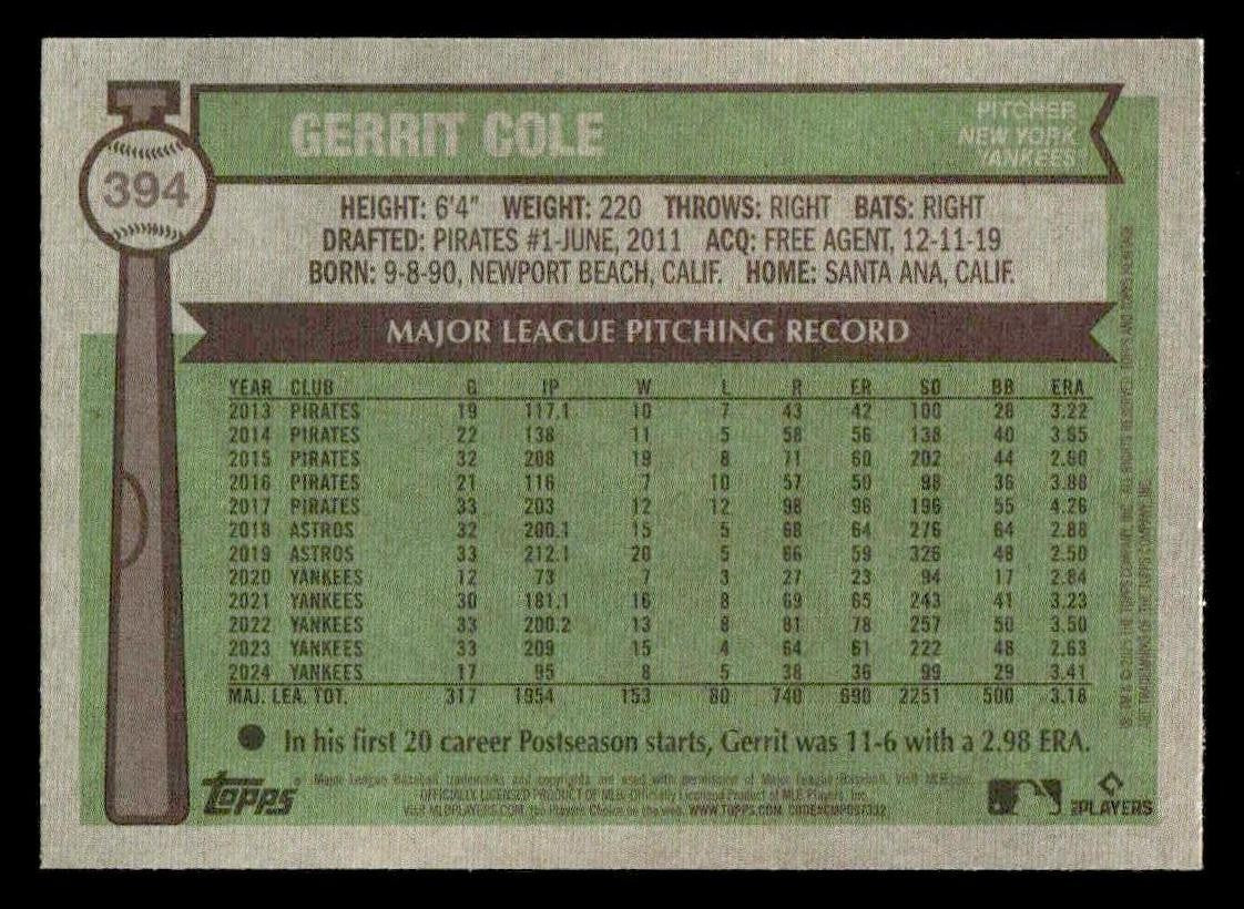 2025 Topps Heritage #394 Gerrit Cole