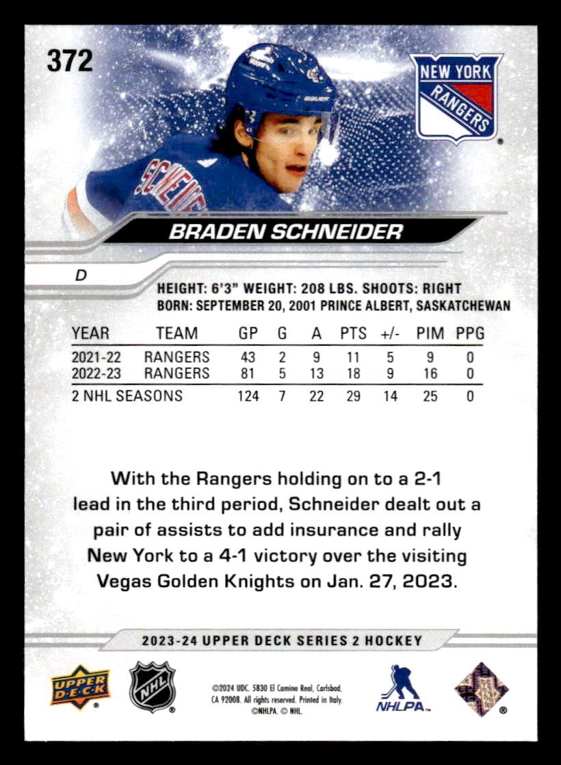 2023-24 Upper Deck #372 Braden Schneider