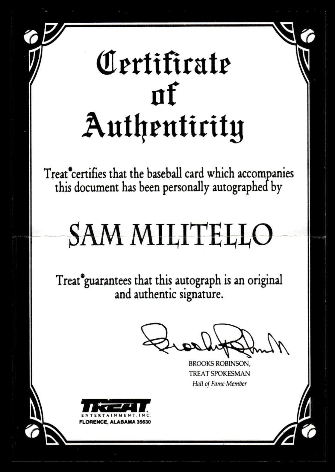 1993 Triple Play - #75 Sam Militello - Hand Signed w/ Cert of Authenticity
