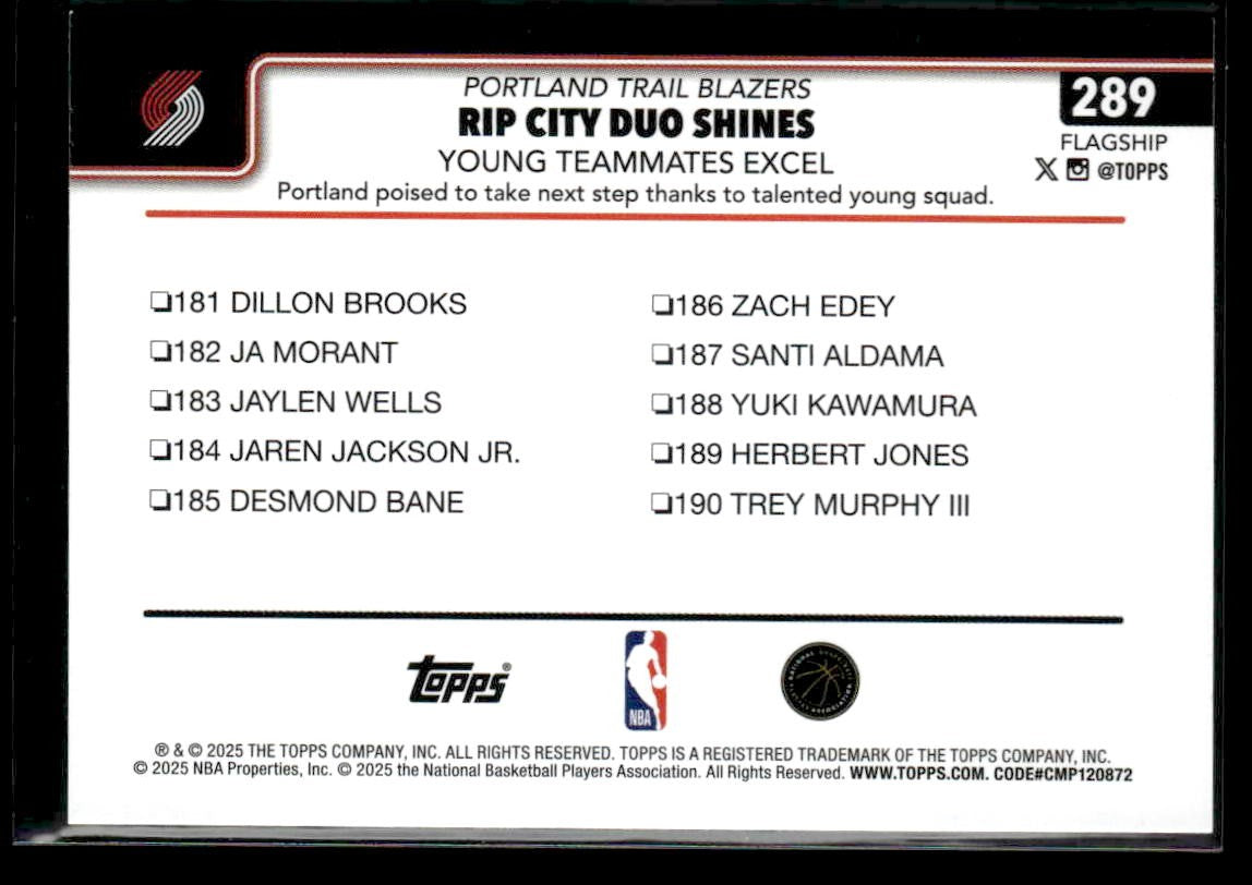 2025-26 Topps #289 Rip City Duo Shines: Young Teammates Excel