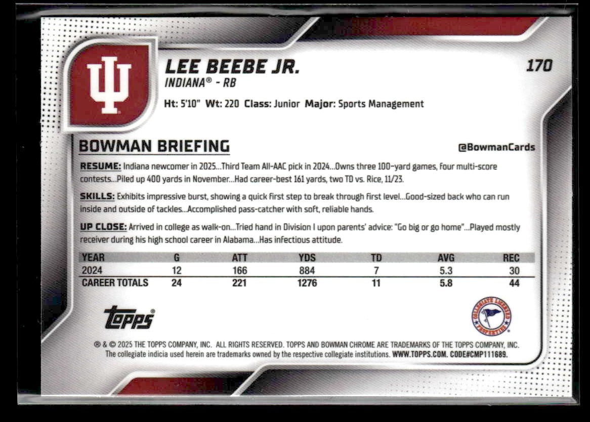 2025 Bowman University Chrome #170 Lee Beebe Jr. Green Shimmer Refractor #/99