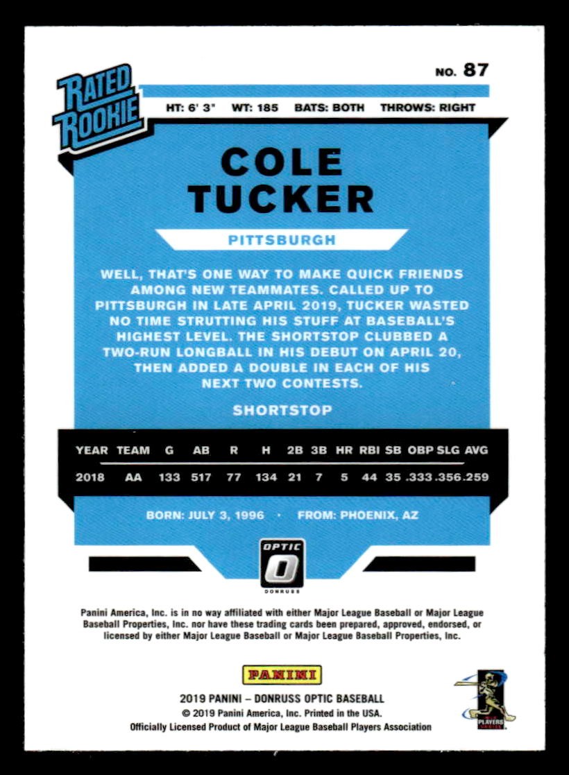 2019 Donruss Optic #87 Cole Tucker