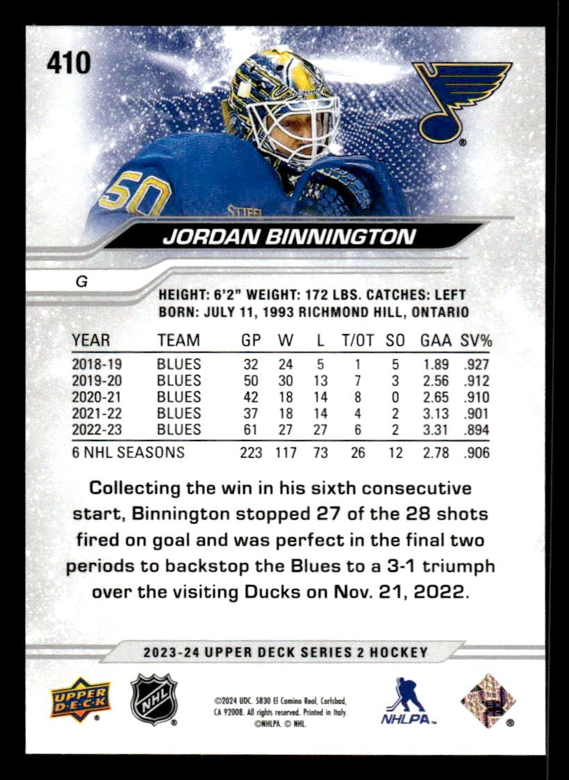 2023-24 Upper Deck #410 Jordan Binnington