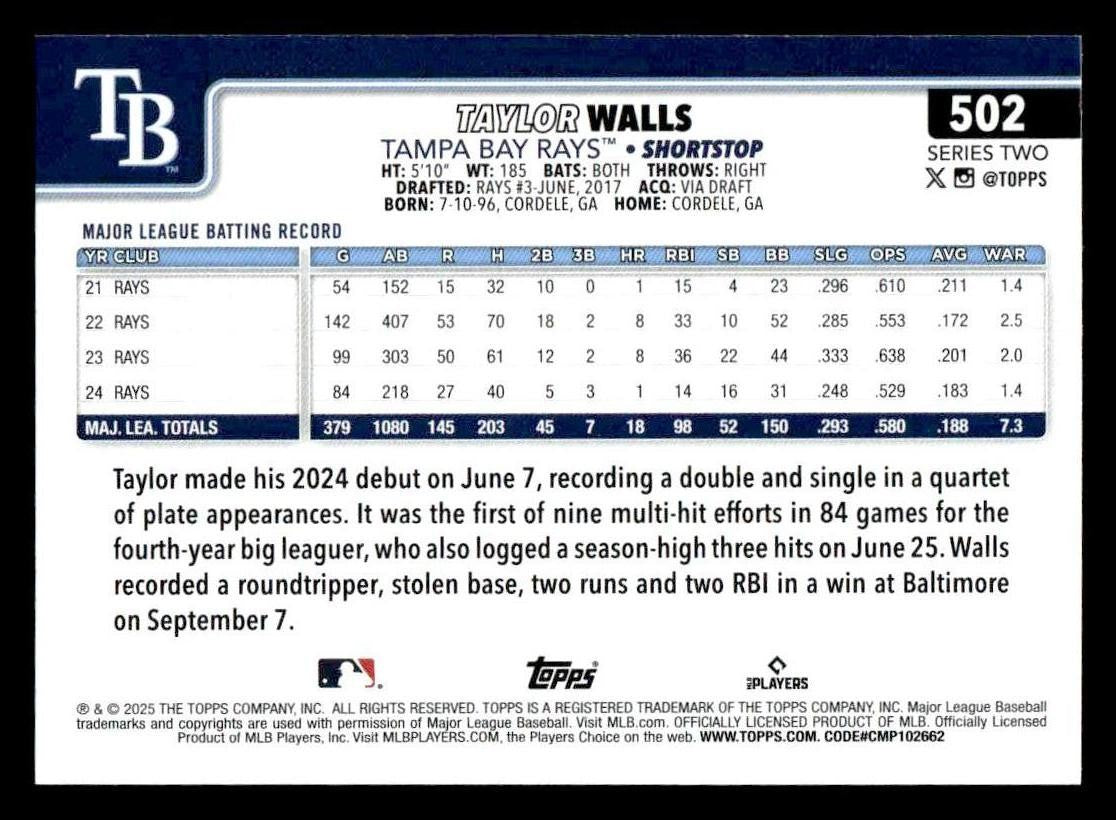 2025 Topps #502 Taylor Walls