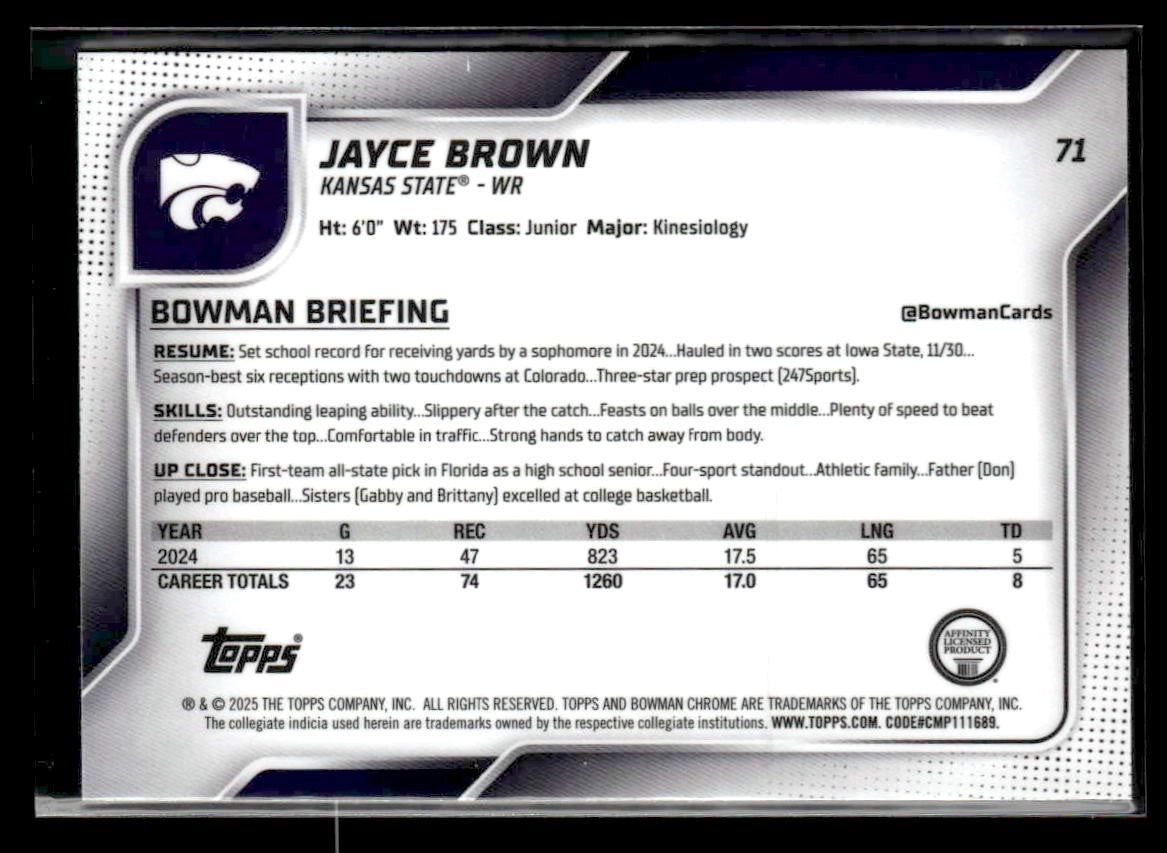 2025 Bowman University Chrome #71 Jayce Brown