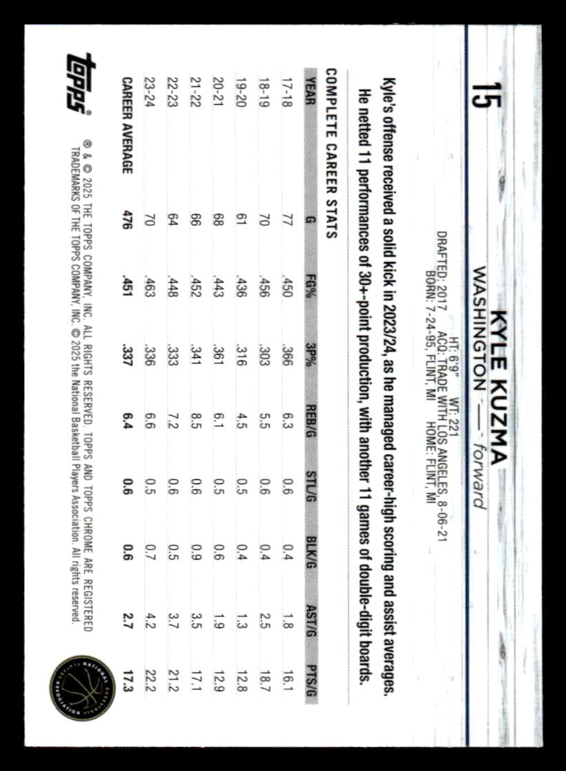 2024-25 Topps Chrome #15 Kyle Kuzma