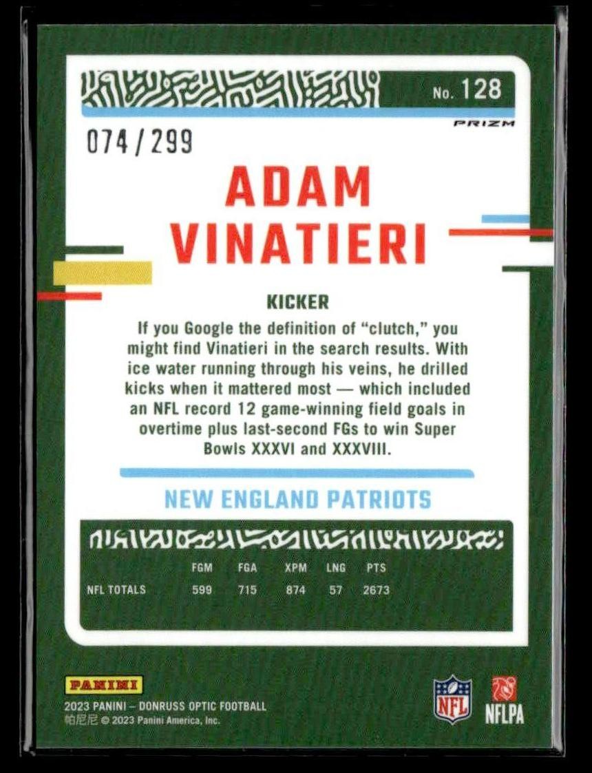 2023 Donruss Optic #128 Adam Vinatieri Aqua #/299