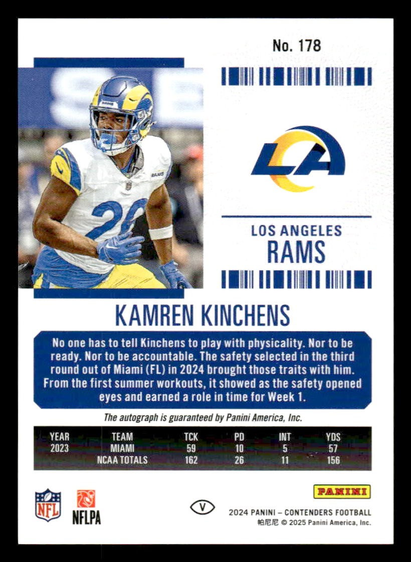 2024 Panini Contenders Football FOTL #178 Kamren Kinchens Conference Ticket #/75