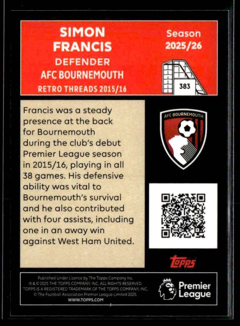 2025-26 Topps Premier League #383 Simon Francis Rainbow Foil
