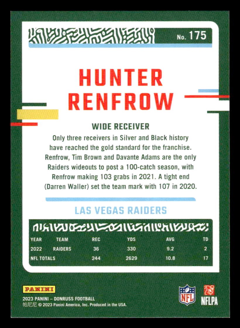 2023 Donruss #175 Hunter Renfrow Jersey Number #/13