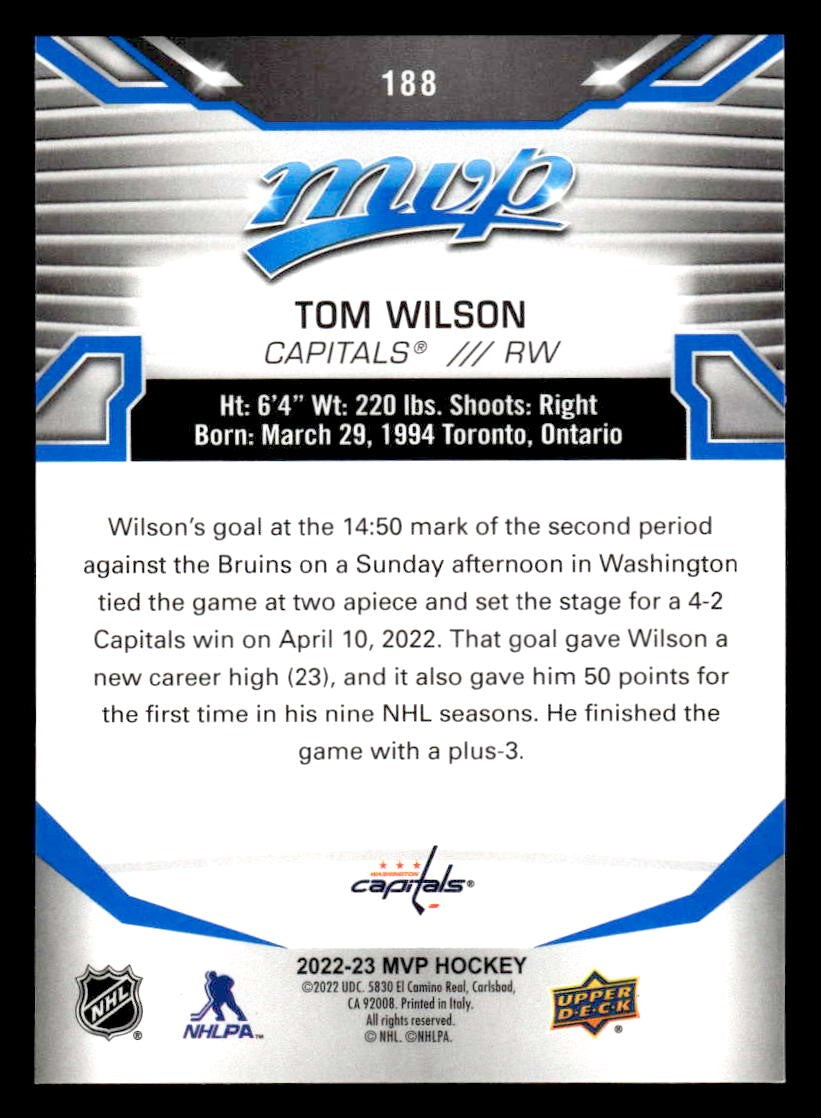 2022-23 Upper Deck MVP #188 Tom Wilson Blue Script