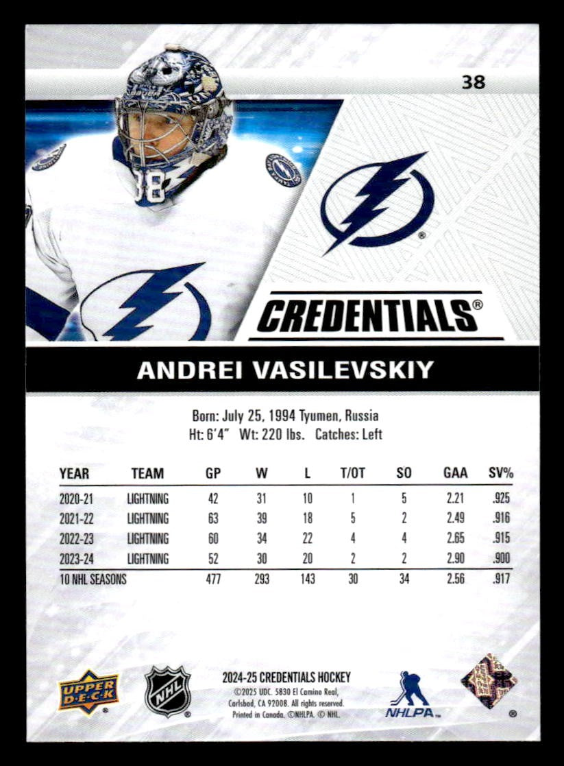 2024-25 Upper Deck Credentials #38 Andrei Vasilevskiy