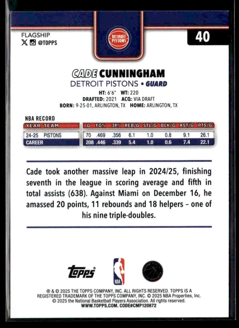 2025-26 Topps #40 Cade Cunningham