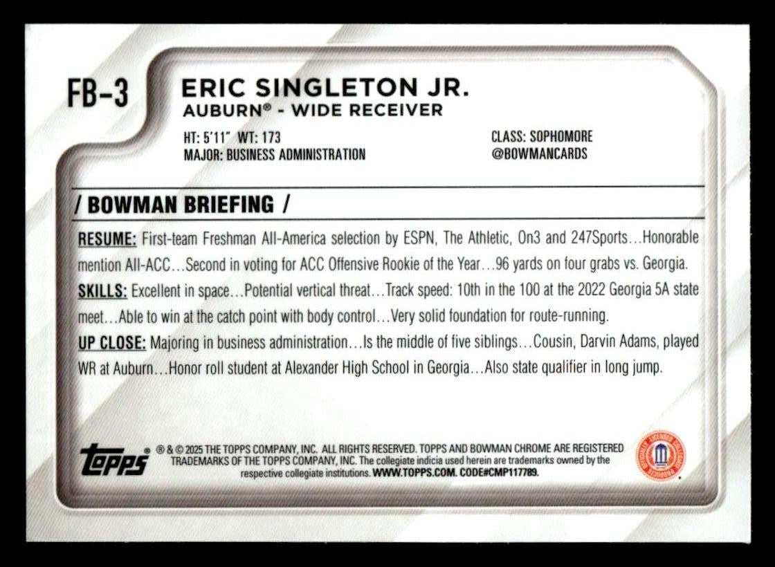 2025 Bowman Chrome U #FB-3 Eric Singleton Jr The National - Refractor