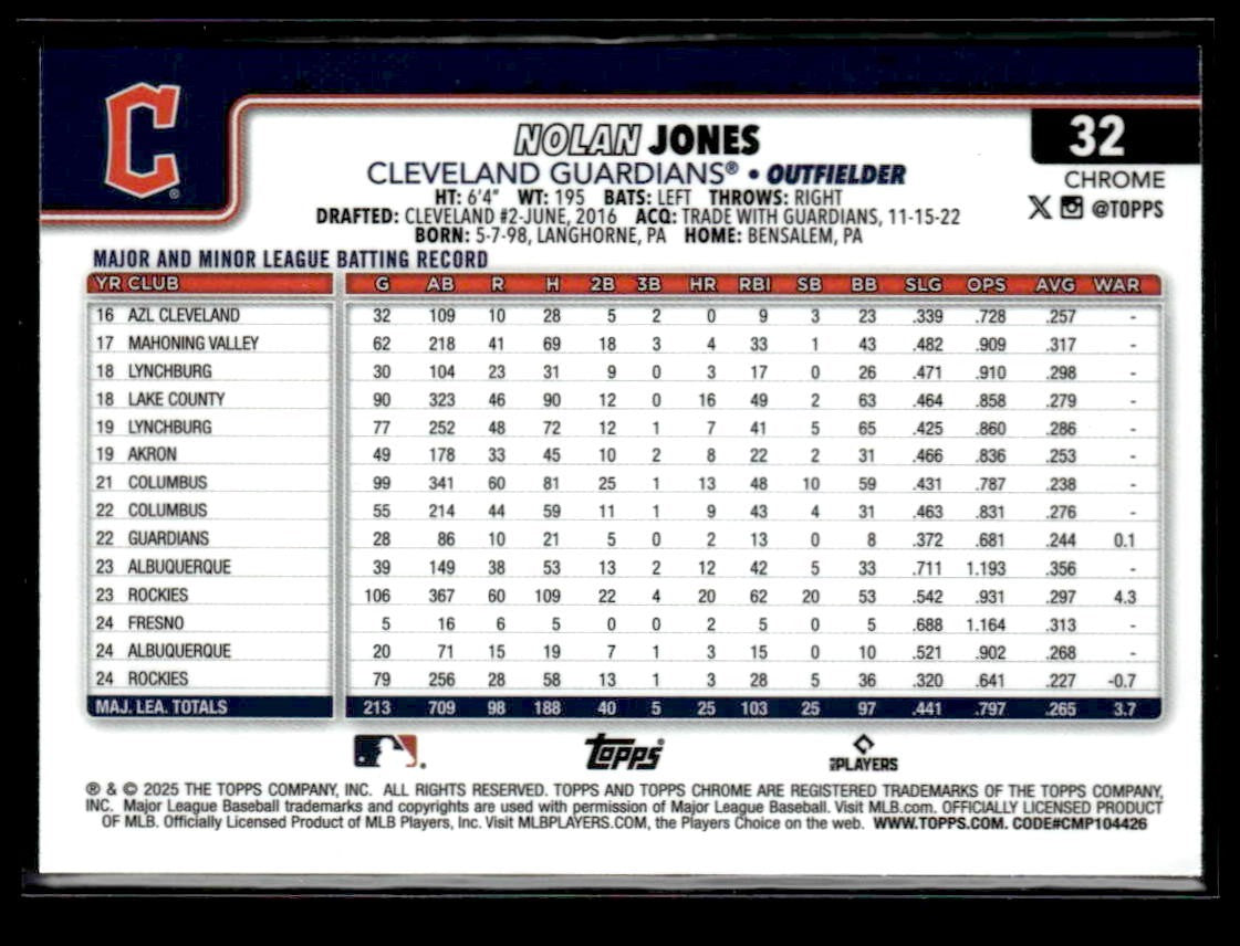 2025 Topps Chrome Logofractor Edition #32 Nolan Jones
