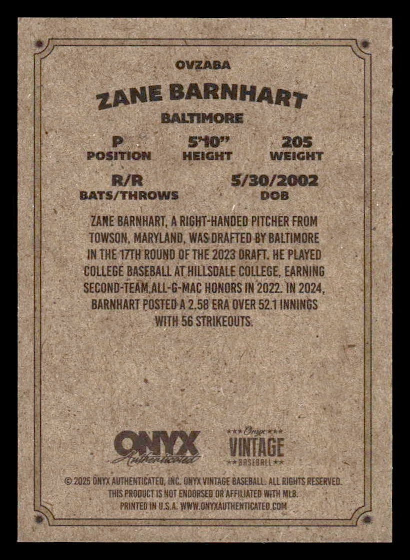 2025 Onyx Vintage #OVZABA Zane Barnhart