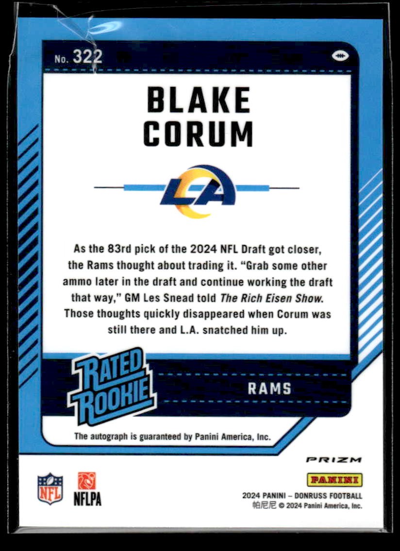 2024 Donruss #322 Blake Corum Optic Rated Rookies Preview Autograph