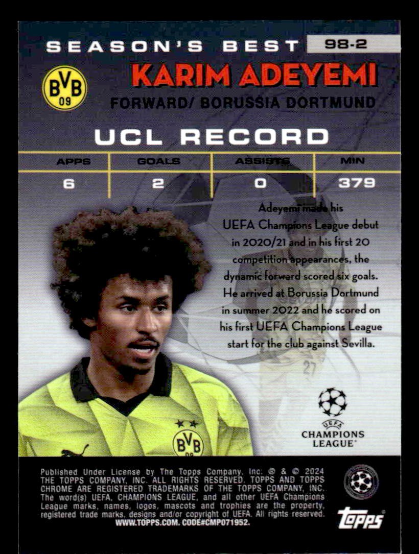 2023-24 Topps Chrome UEFA Club Comps #98-2 Karim Adeyemi 1998 Shooting Stars