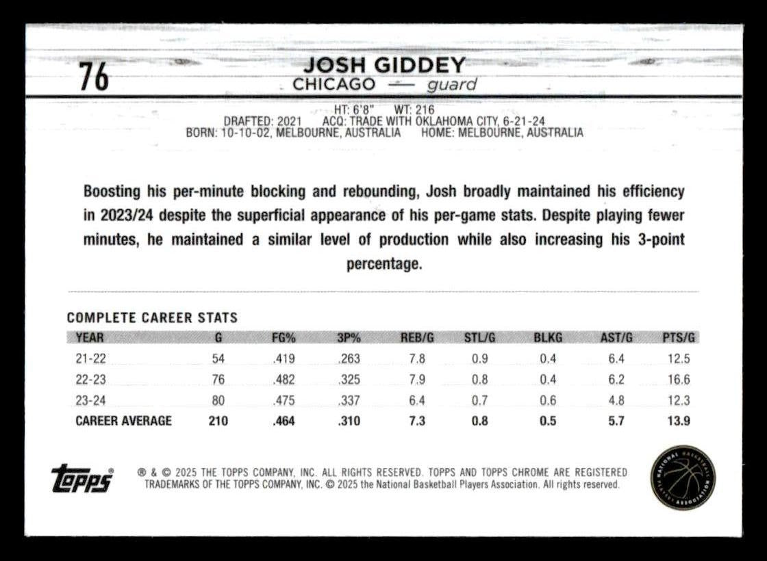 2024-25 Topps Chrome #76 Josh Giddey