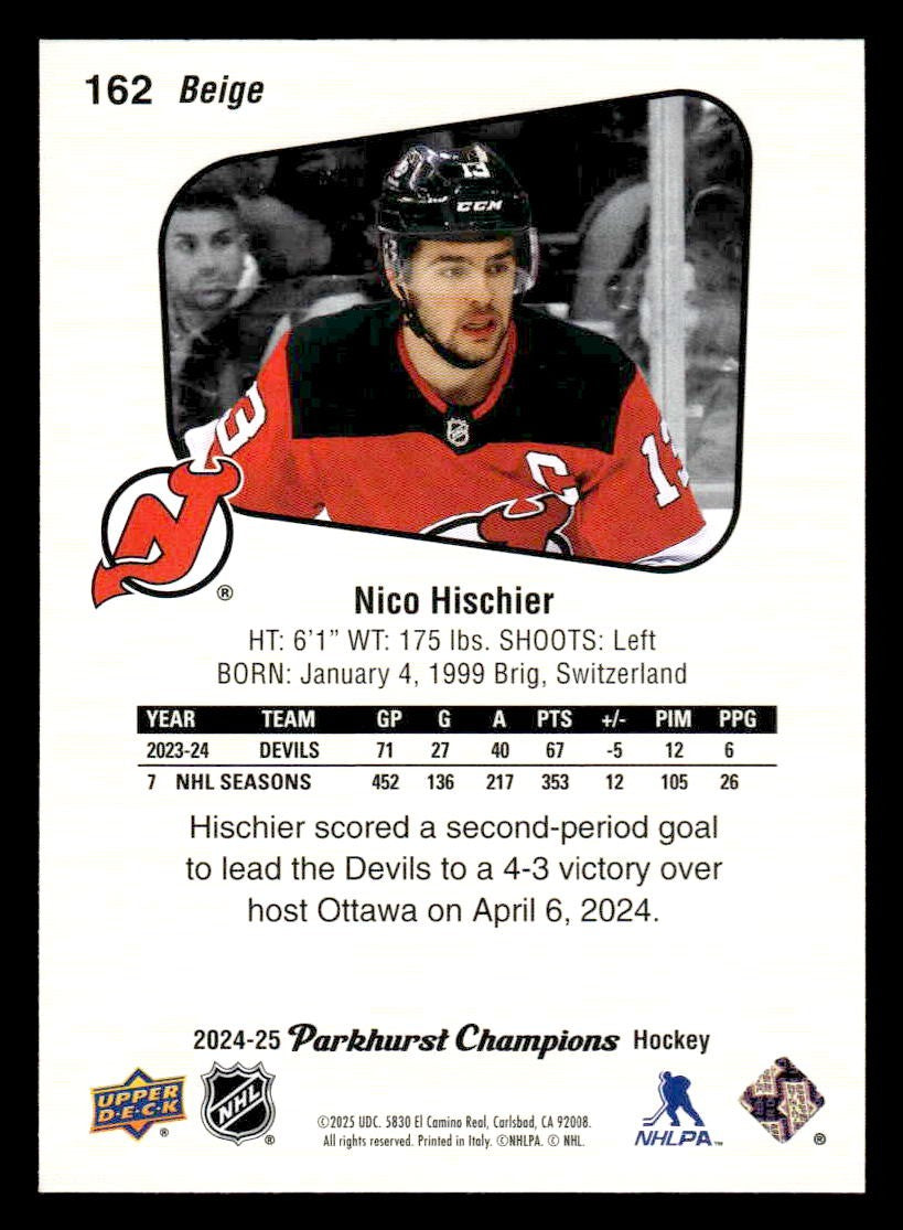 2024-25 Parkhurst Champions #162 Nico Hischier