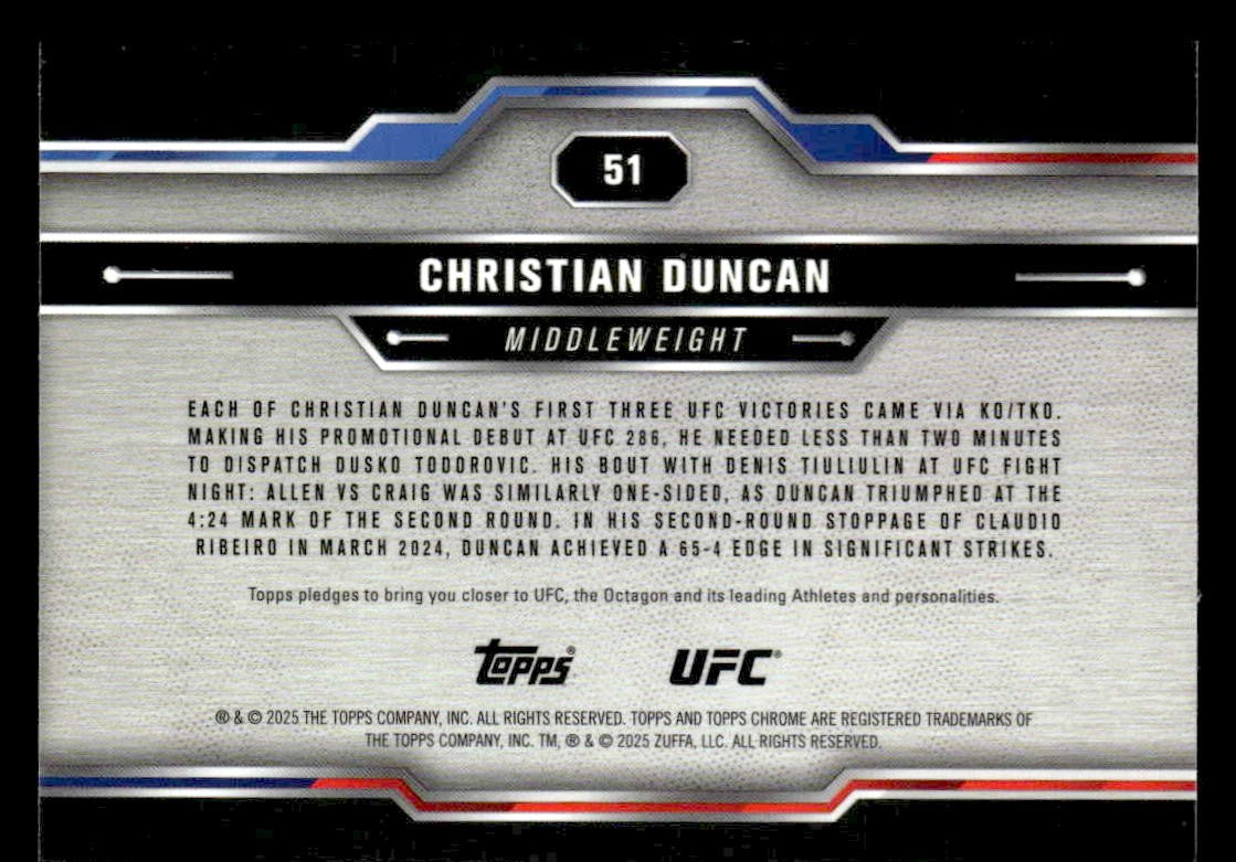 2025 Topps Chrome UFC #51 Christian Duncan