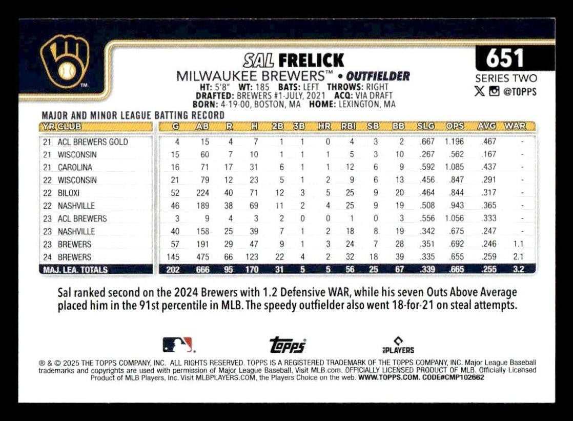2025 Topps #651 Sal Frelick