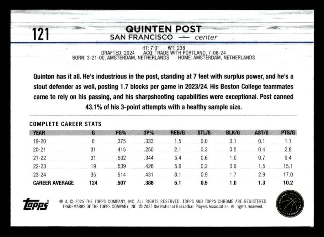 2024-25 Topps Chrome #121 Quinten Post