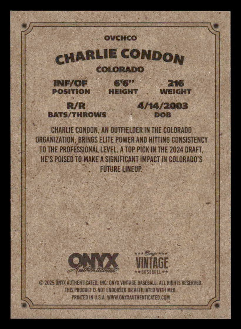 2025 Onyx Vintage #OVCHCO Charlie Condon