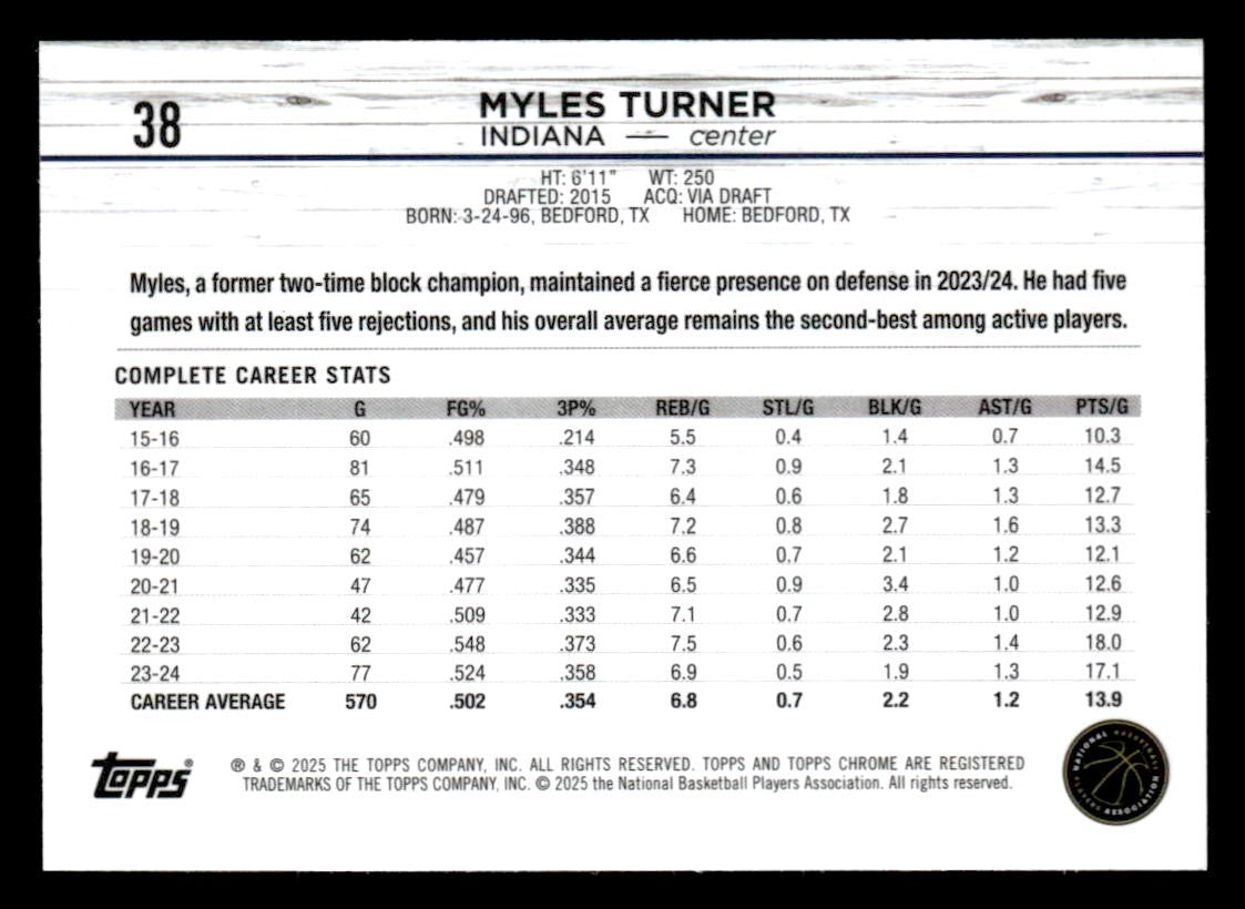2024-25 Topps Chrome #38 Myles Turner
