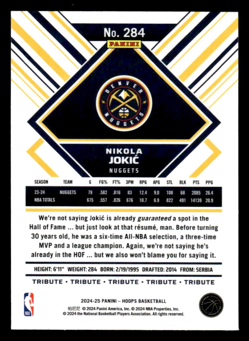 2024-25 Hoops #284 Nikola Jokic Base Hoops Tribute