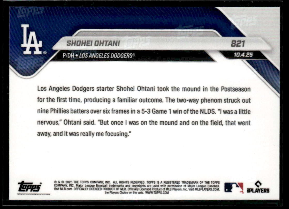 2025 Topps Now #821 Shohei Ohtani