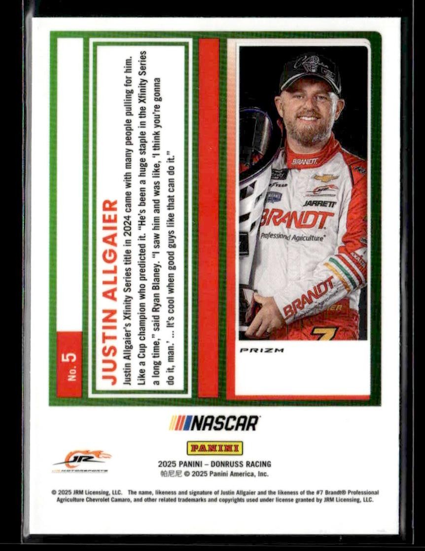 2025 Donruss #5 Justin Allgaier Optic Holo