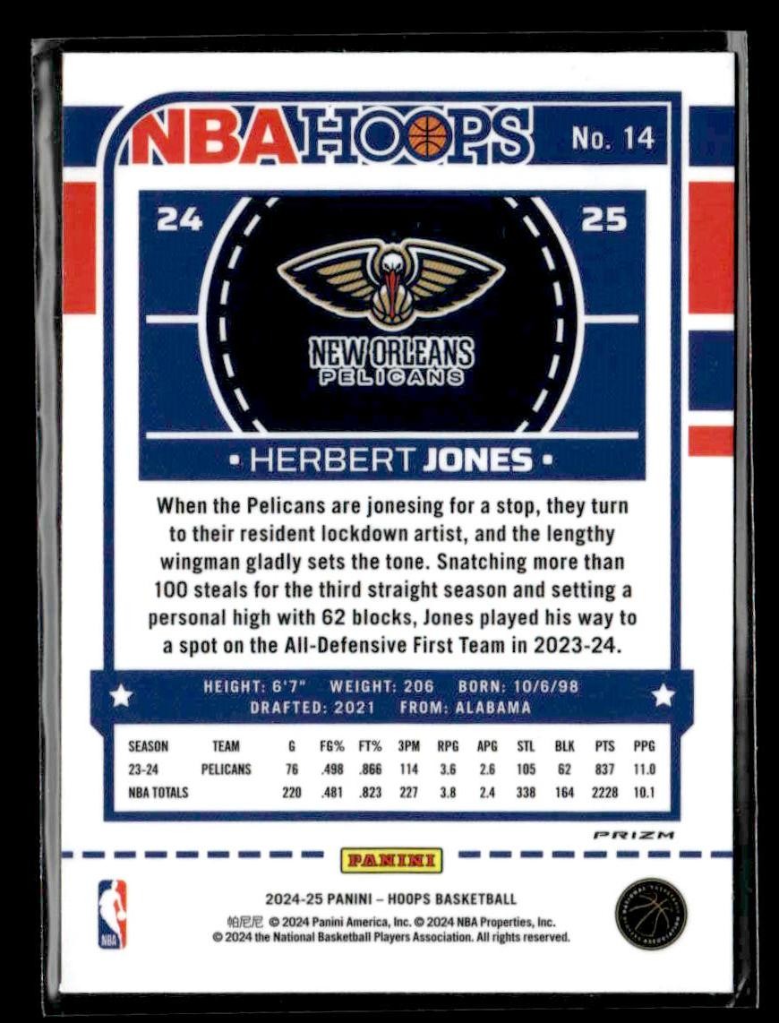 2024-25 Hoops #14 Herbert Jones Premium Prizms Silver