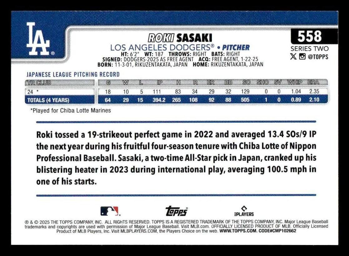 2025 Topps #558 Roki Sasaki