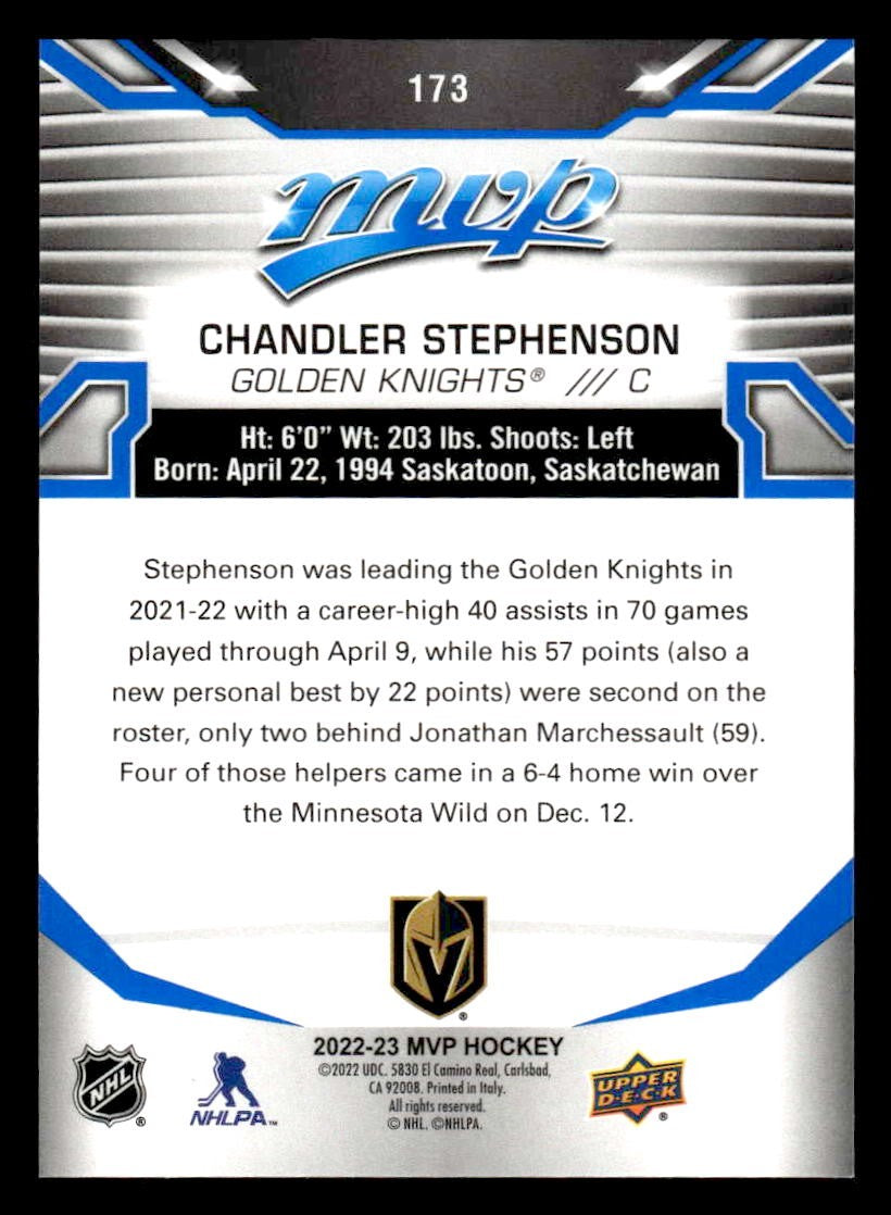 2022-23 Upper Deck MVP #173 Chandler Stephenson Blue Script