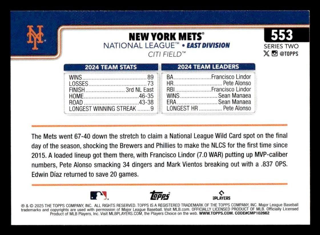 2025 Topps #553 New York Mets