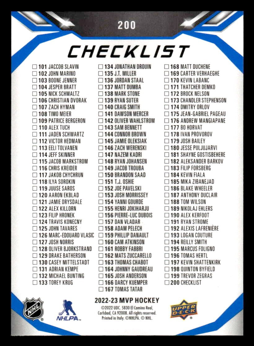 2022-23 Upper Deck MVP #200 John Tavares Blue Script