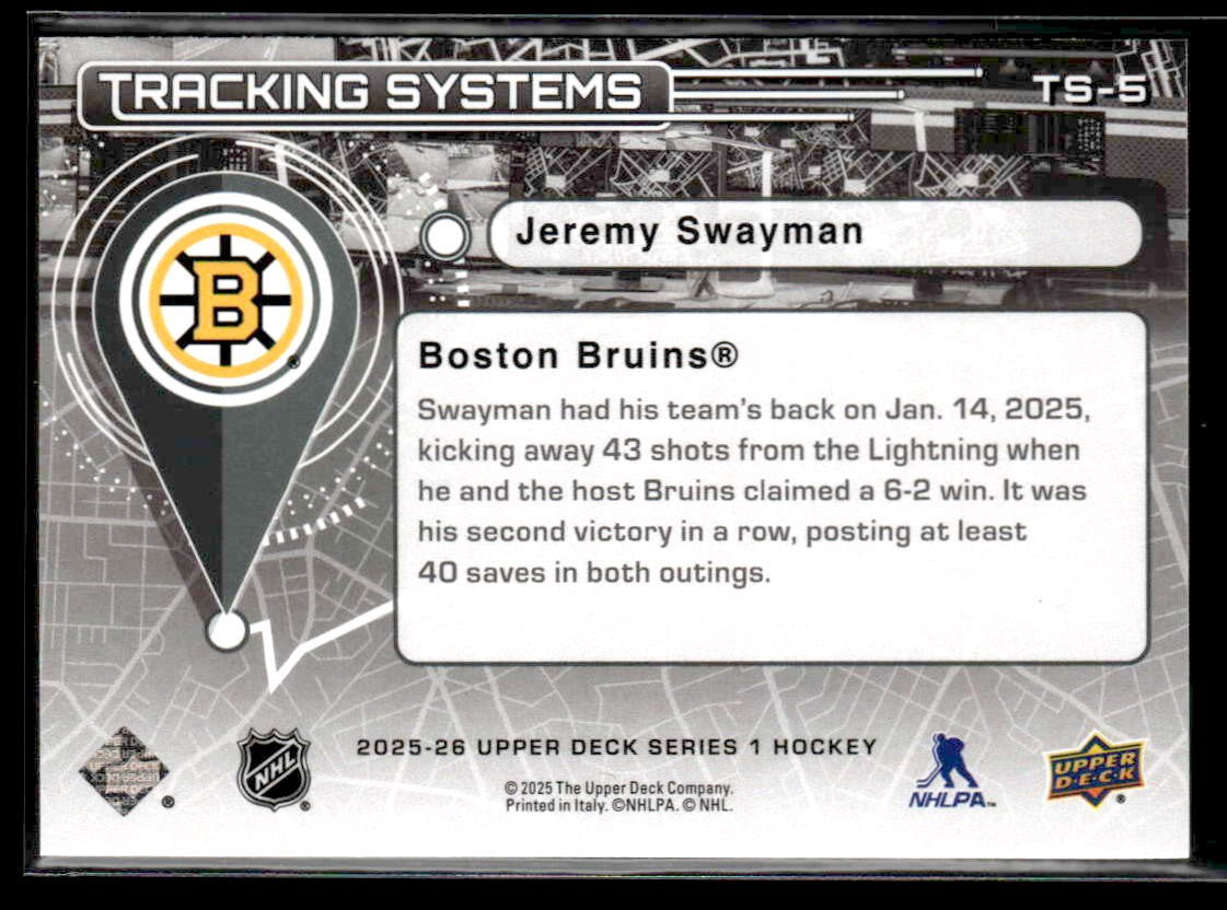2025-26 Upper Deck #TS-5 Jeremy Swayman Tracking Systems