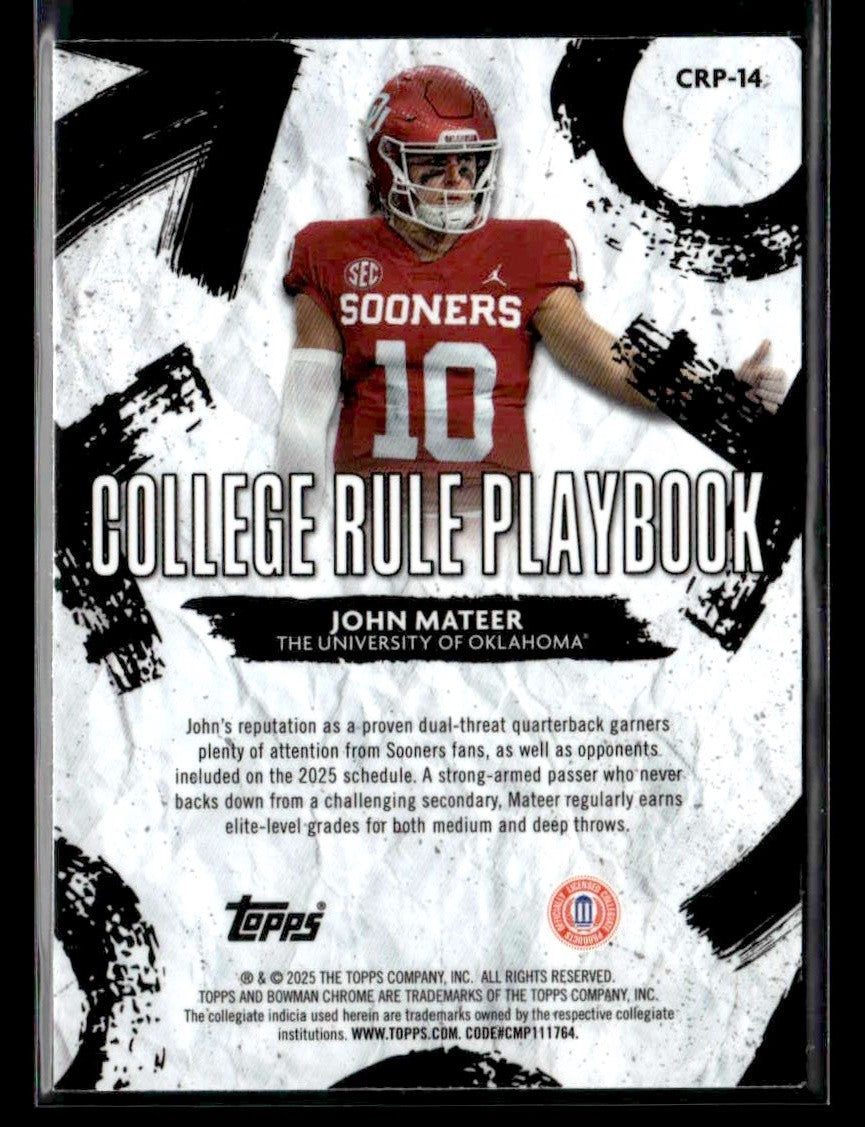 2025 Bowman University Chrome #CRP-14 John Mateer College Rule Playbook