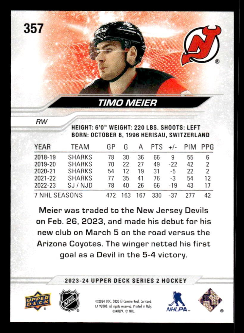 2023-24 Upper Deck #357 Timo Meier