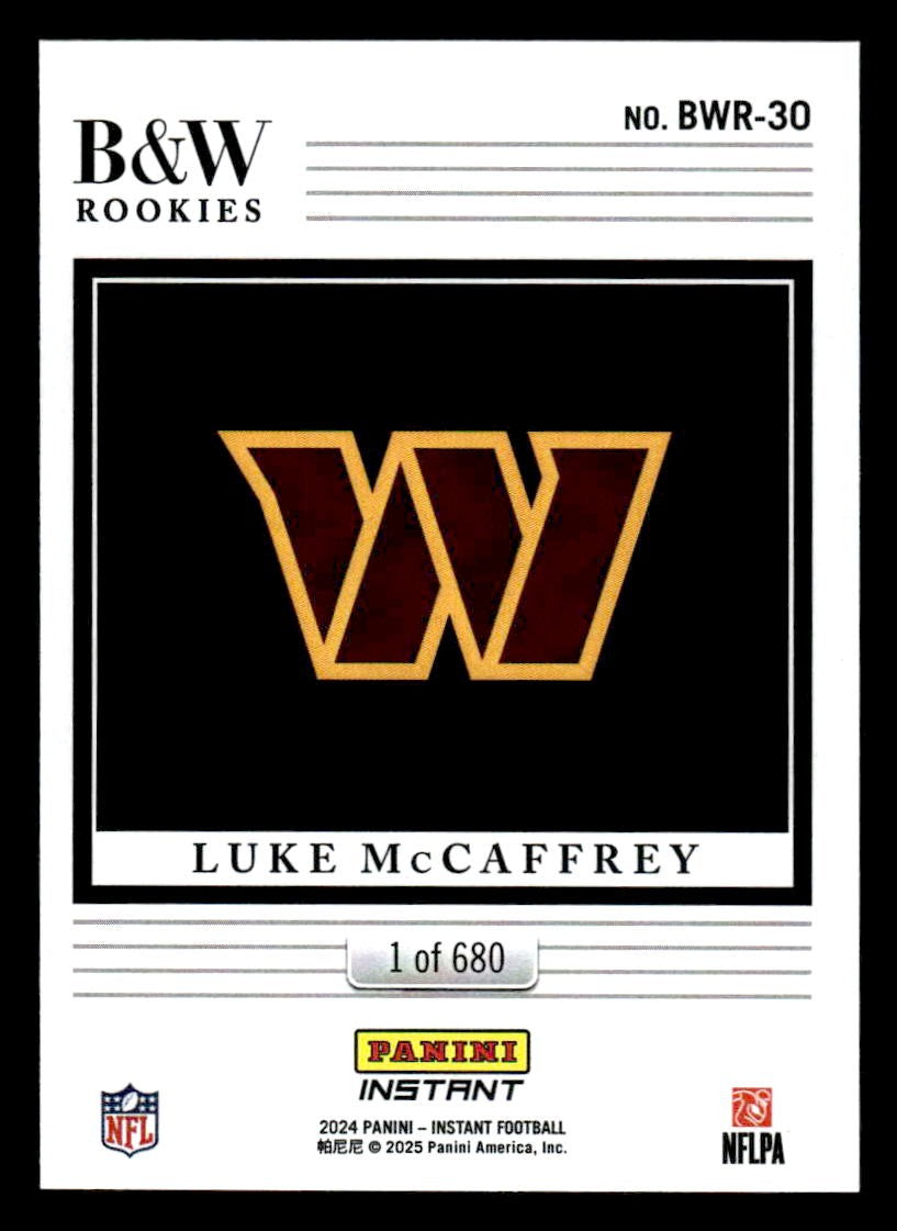 2024 Panini Instant NFL Black & White Rookies #BWR-30 Luke McCaffrey