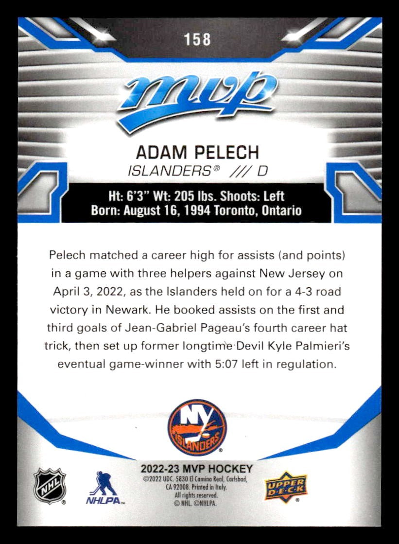 2022-23 Upper Deck MVP #158 Adam Pelech Blue Script