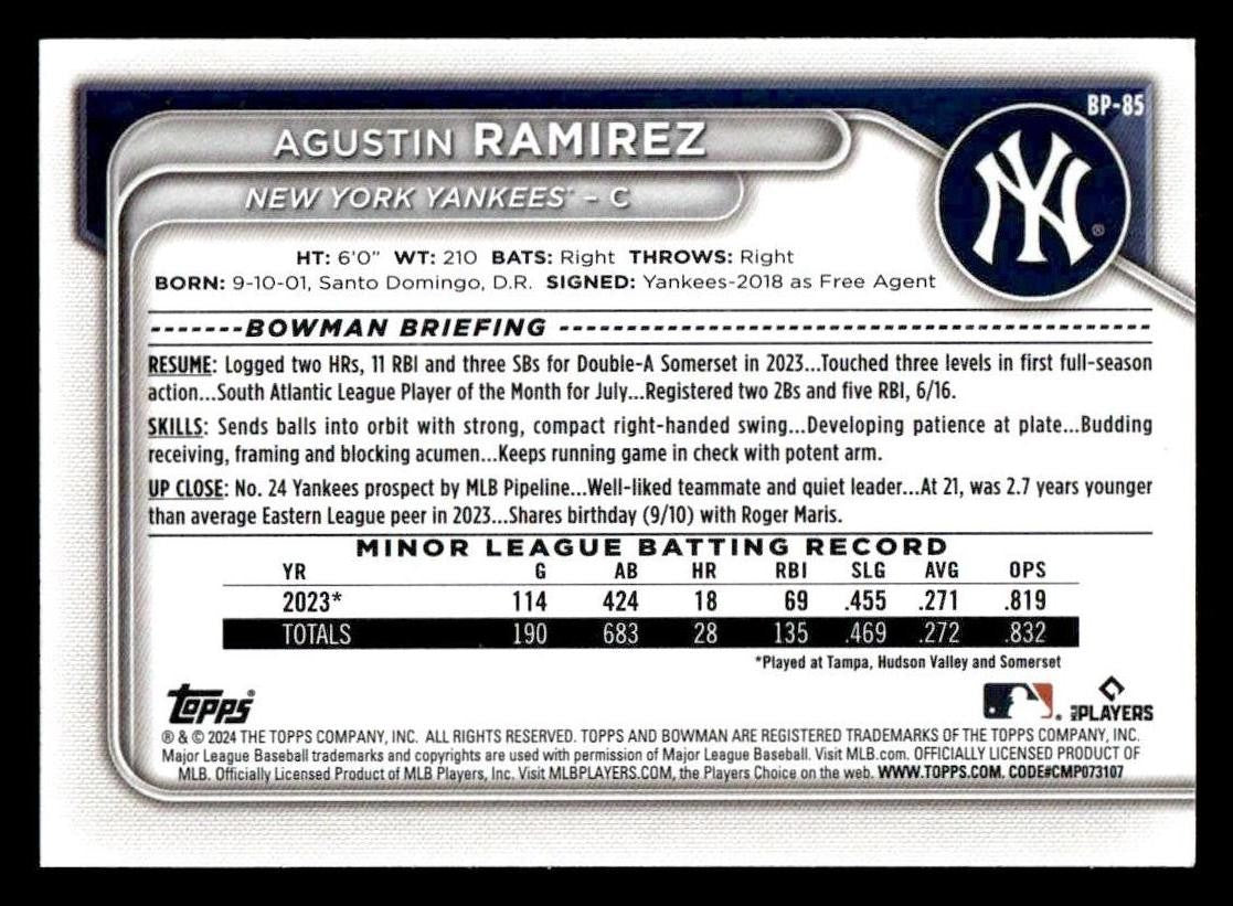 2024 Bowman #BP-85 Agustin Ramirez Prospects