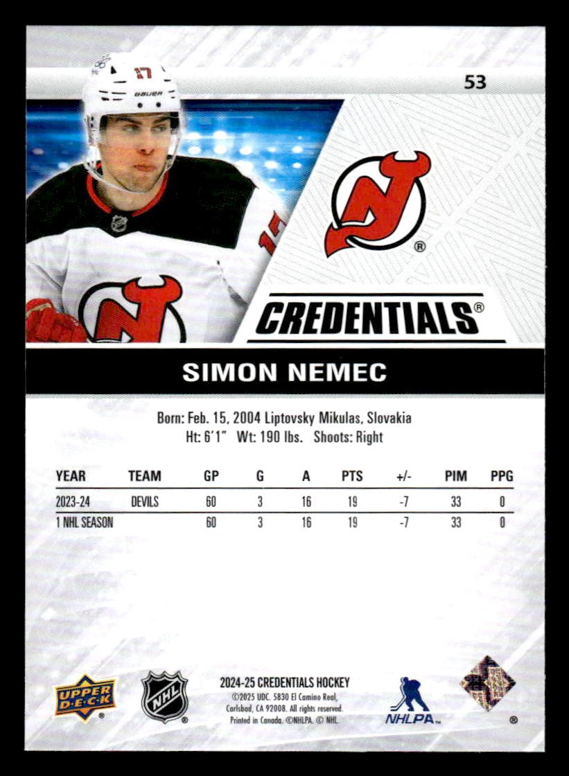 2024-25 Upper Deck Credentials #53 Simon Nemec