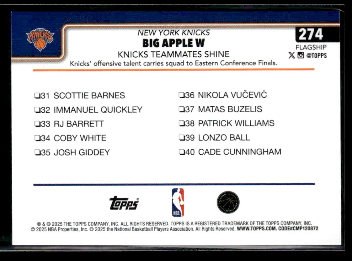 2025-26 Topps #274 Big Apple W: Knicks Teammates Shine